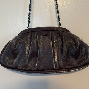Shimmery Charcoal Chain-Handle Evening Clutch